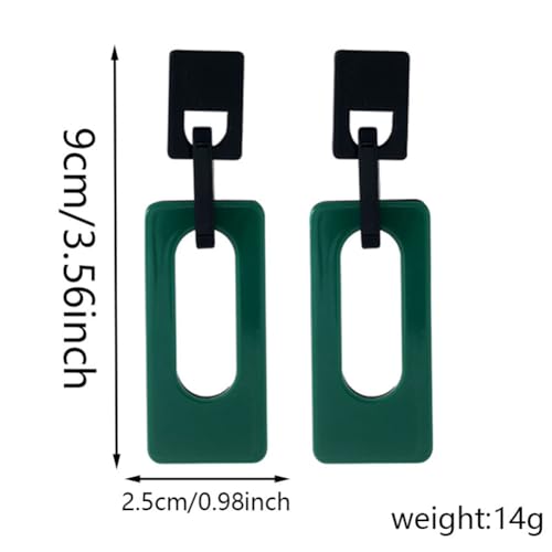 Boho Lightweight Retro Simple Acrylic Splicing Rectangle Earrings for Women Creative Exaggerated Statement Dangle Drop Earrings Jewelry - color: Black Green
