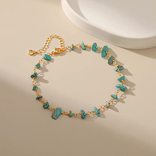 Ankle Bracelets for Women 18K Gold Plated Anklet for Women Gold Charm Anklet Waterproof Summer Beach Foot Chain Jewelry Gifts - style: Turquoise