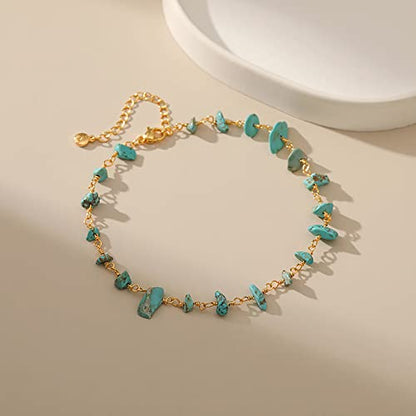 Ankle Bracelets for Women 18K Gold Plated Anklet for Women Gold Charm Anklet Waterproof Summer Beach Foot Chain Jewelry Gifts - style: Turquoise