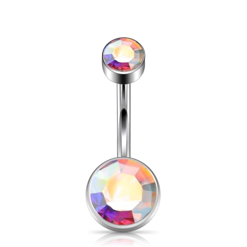 Titanium Floating Belly Button Rings 14G, ASTM F136 Implant-Grade Curved Barbell, Internal Thread with 6mm Teardrop Gems, Sparkle Navel Piercing Jewelry, 10mm/12mm Length - color: Silver-AB, size: 3/8"(10mm)