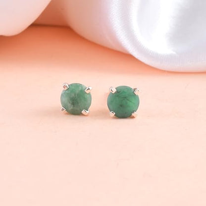 5 MM Natural Gemstone 925 Sterling Silver Hypoallergenic Studs Earrings Jewelry for Women Dainty Trendy Antiqued Silver Birthstone Earrings Jewelry Gifts for Women and Her - color: 6MM Emerlad