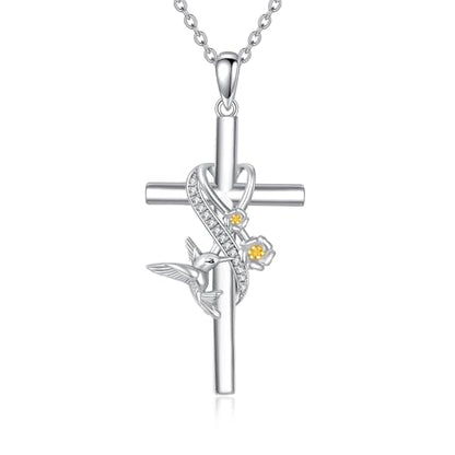 POPLYKE Cross Necklace for Women 925 Sterling Silver Cross Pendant Necklace Animal Jewelry Christmas Gifts for Women Mother Grandma - style: hummingbird-cross