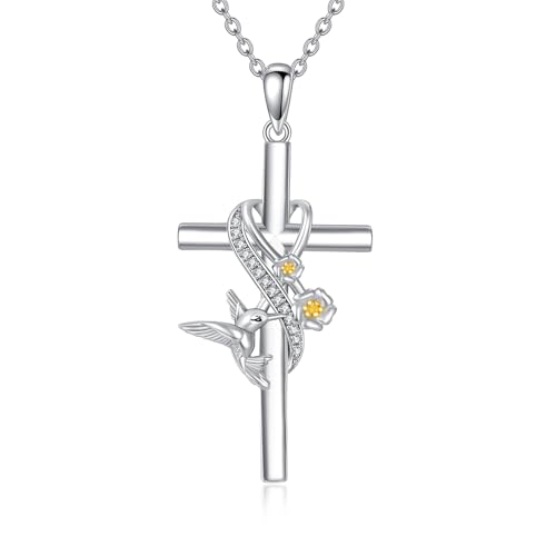 POPLYKE Cross Necklace for Women 925 Sterling Silver Cross Pendant Necklace Animal Jewelry Christmas Gifts for Women Mother Grandma - style: hummingbird-cross