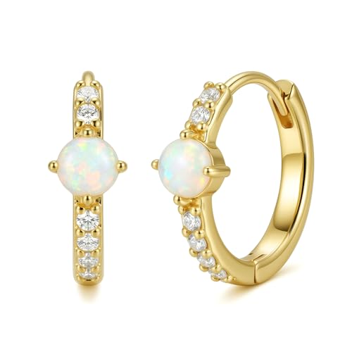 14K Gold Earrings for Women Opal Huggie Hoop Earrings Dainty Hypoallergenic 20mm Earrings Jewelry Gift