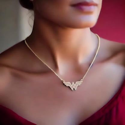 Tapp Collections Stainless Steel Superhero Pendant Necklace - color: Wonder-W / Steel Chain / Gold Color