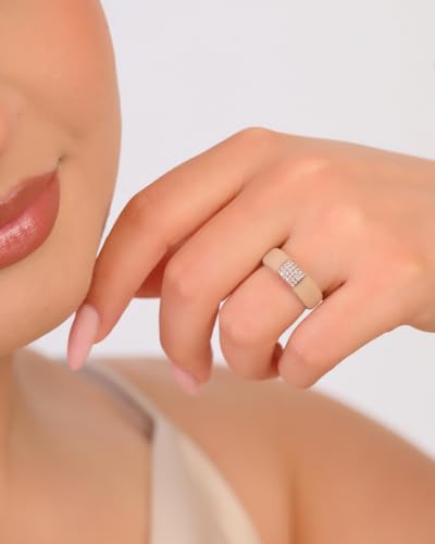 Rinfit Silicone Ring with Metal Plate & CZ for Women | AAAAA Grade Cubic Zirconia Stones, Flexible Rubber Wedding Band, Comfortable Fit, Engagement Ring for Her, Patented Design - color: Pack C: Nude and Rose Gold