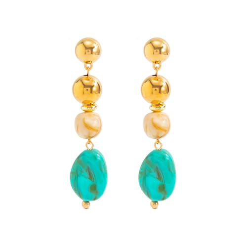 Vintage Resin Teardrop Long Drop Earrings for Women Bohemian Circle Oval Beaded Earrings Geometric Statement Dangle Earring Irregular Jewelry Gifts - color: Style B