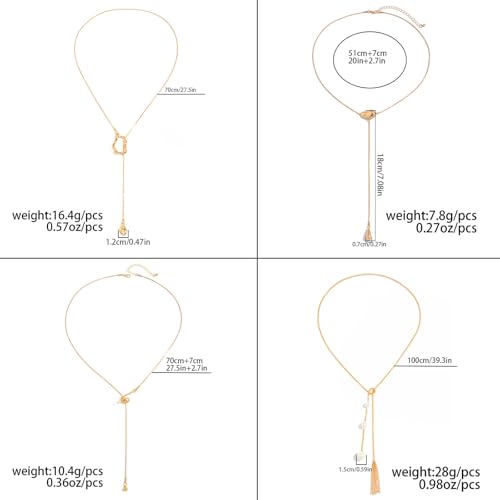 CHICUTIE Long Y Gold Necklace for Women, 14k Gold Plated Lariat Y-Shaped Chunky Pendant Necklaces Trendy Dainty Drop Necklaces Jewelry for Women Gifts - color: Gold