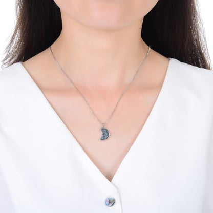 Adabele Natural Druzy Necklace Small Tiny Moon Gemstone Pendant 18 inch Sparkly Agate Stone Crystal Women Jewelry Tarnish Resistant Stainless Steel/Gold Plated Chain - color: Hematite black druzy - stainless steel