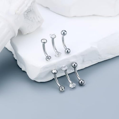 14G Small Belly Button Ring Piercing Jewelry 316L Stainless Surgical Steel Tiny Internally Threaded Navel Rings Belly Button Ring Piercing Jewelry for Women 14 Gauge Hypoallergenic - color: Silver-10MM Bar-Clear CZ
