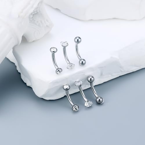 14G Small Belly Button Ring Piercing Jewelry 316L Stainless Surgical Steel Tiny Internally Threaded Navel Rings Belly Button Ring Piercing Jewelry for Women 14 Gauge Hypoallergenic - color: Silver-6MM Bar-Clear CZ