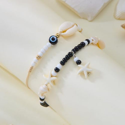 Starfish Mermaid Anklets Bracelets for Women Waterproof Gold Beaded Seashell Starfish Anklets Bohemian Summer Surf Stackable Anklet Bracelet Hawaiian Mermaid Jewelry Outfits for Women - style: Shell Starfish