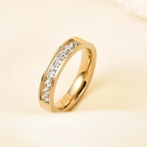 2mm 5mm Tainless Steel Cubic Zirconia Wedding Band Rings For Women,Stackable No Tarnish Fashion Cross Rings Size 4-10 - color: 5mm-Gold