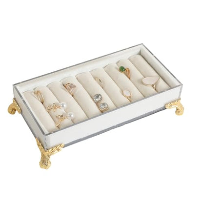 velvet slots Ring holder for jewelry organizer, Earring ring display stand for selling, felt ring jewelry holder tray showcase【Velvet slots Ring Holder-White】 - color: White