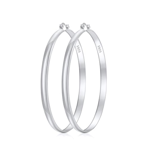 Apsvo Hoop Earrings for Women, 5mm Wide 14K Gold Plated/Silver Hoop Earring Hypoallergenic 925 Sterling Silver Earrings Lightweight Large Earrings for Women - color: Silver&70mm