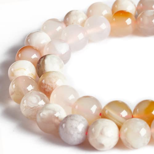 100pcs 10mm Cherry Blossom Agate Beads Natural Gemstone Beads Round Loose Beads for Crafting and Jewelry Making - color: Cherry Blossom Agate, size: 10mm