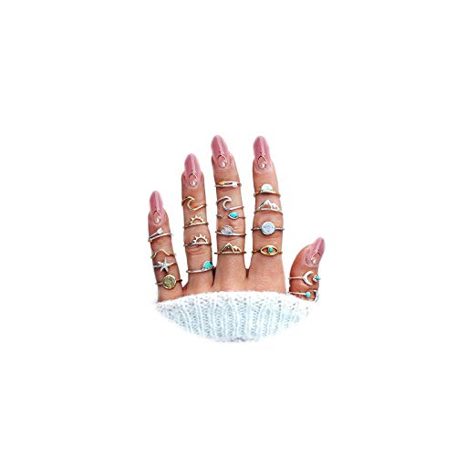 INENIMARTJ Boho Rings for Women Teen Girls,Gold Stacking Rings Set Vintage Knuckle Stackable Moon Star Snake Butterfly Heart Flower Leaf Top Finger Rings - color: 414-A
