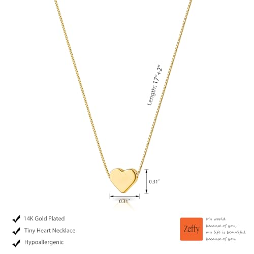 Zeffy Dainty Gold Heart Necklace for Women Trendy 14K Gold/Silver Plate Cute Heart Pendant Choker Necklaces Gold Love Heart Chain Necklace for Women Dainty Gold Jewelry Gifts for Women - style: Tiny Heart Box Chain-Gold