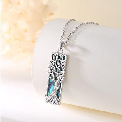 S925 Sterling Silver Tree of Life Necklace For Men Women Abalone/Turquoise/Vintage Retro Oxidation/ Famtima Hand/Round/Square/Teardrop/Rectangle/Oval Family Tree Pendant Necklaces Jewelry Gifts For Valentine's Day Christmas Mother's Day - style: Rectangle