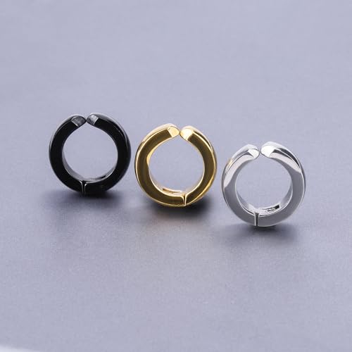 SIISPRI Stainless Steel Mens Womens Clip On Earrings Hoop Huggie Non-Piercing - color: 3-Color Set (Black, Gold, Silver)