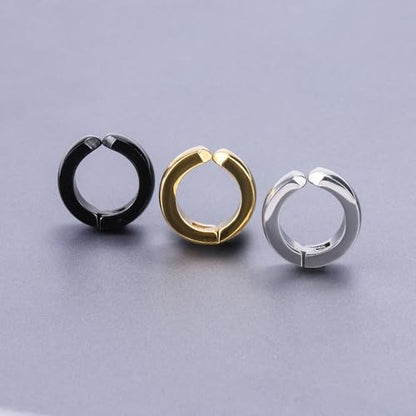 SIISPRI Stainless Steel Mens Womens Clip On Earrings Hoop Huggie Non-Piercing - color: 3-Color Set (Black, Gold, Silver)