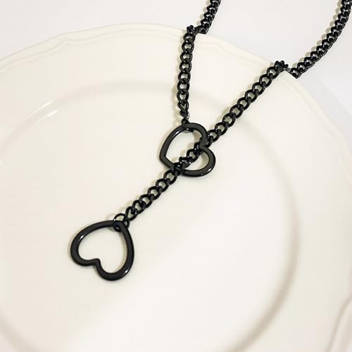 Artmiss Heart Slip Chain Necklace Cuban Long Chain Affection Link Necklace Submissive Collar Chokers for Women - color: Black