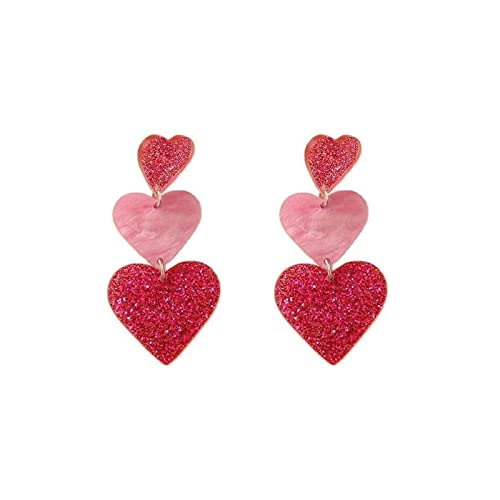 Set Heart Love Couple Colorful Stud Hoop Dangle Earrings 80 90s Retro Earrings Rectangle for Women Jewelry Gifts Geometric Valentine’s Day Neon Bright Fluorescence Costume - color: long red