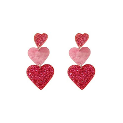 Set Heart Love Couple Colorful Stud Hoop Dangle Earrings 80 90s Retro Earrings Rectangle for Women Jewelry Gifts Geometric Valentine’s Day Neon Bright Fluorescence Costume - color: long red