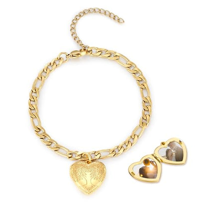 TUGHRA Gold Locket Bracelet for Women, 925 Sterling Silver Heart Photo Bracelet Lockets Memorial Keepsake Jewelry Gift for Mom, Wife, Daughter Mother's Day Birthday - style: D-Tree of life