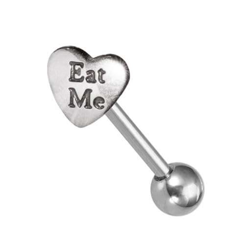 14G Stainless Steel Heart Letter Tongue Rings for Women Silver Tongue Piercing Jewelry Cartilage Conch Straight Barbell Studs Tongue & Cartilage Piercing Jewelry 16mm - style: Style1