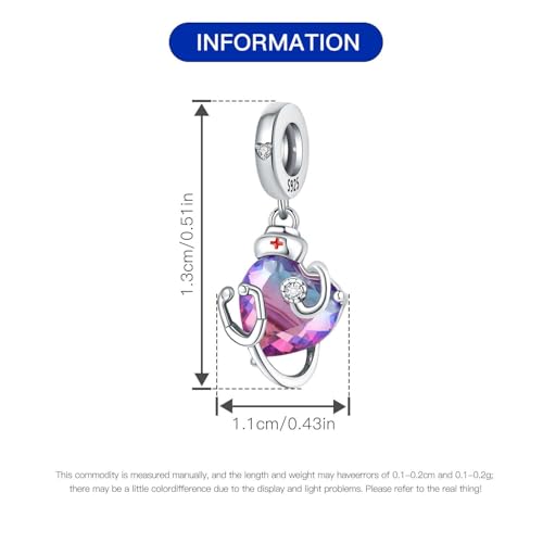 CYCUFF 925 Sterling Silver Charms Suitable for Charm Necklaces, Bracelet Pendants Beads Jewellery Gift for Women - color: Nurse Stethoscope Gradient Heart Charm