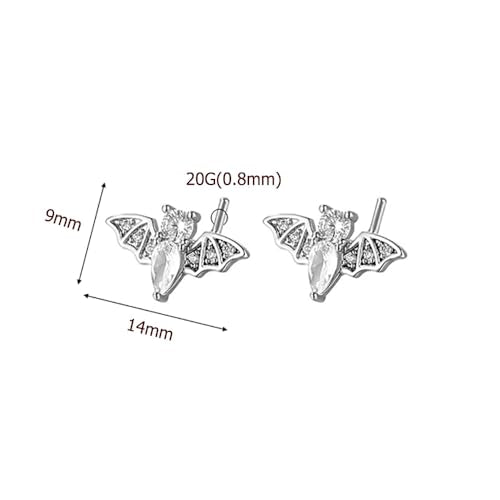 20G Bat L-Shaped Nose Rings for Women Girls Stainless Steel Cubic Zirconia Bat Nose Studs Sparkling Nose Piercing Jewelry - color: Silver