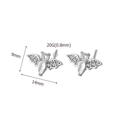 20G Bat L-Shaped Nose Rings for Women Girls Stainless Steel Cubic Zirconia Bat Nose Studs Sparkling Nose Piercing Jewelry - color: Silver