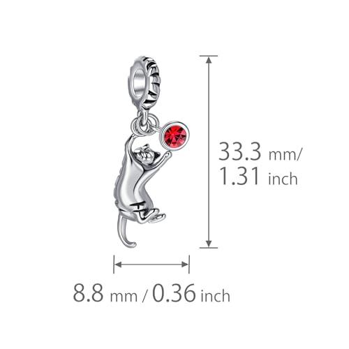 Ginger Cat Playing Tabby Dangle Charm Compatible with Pandora Charms Bracelets with CZ Birthstones for Cat Lovers Women Mother's Day - style: Oct Tabby Cat