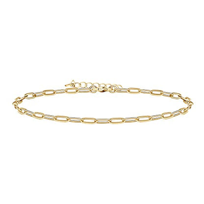 PAVOI 14K Gold Plated Chain Anklets for Women - Minimalist Link Chain Ankle Bracelet - Dainty Gold Anklets for Women - Trendy Summer Beach Jewelry Gifts - Snake, Figaro, Mariner, Paperclip, Beaded - style: Paperclip