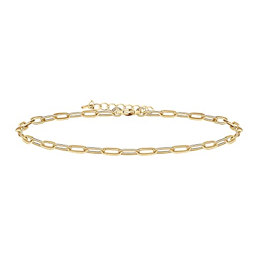 PAVOI 14K Gold Plated Chain Anklets for Women - Minimalist Link Chain Ankle Bracelet - Dainty Gold Anklets for Women - Trendy Summer Beach Jewelry Gifts - Snake, Figaro, Mariner, Paperclip, Beaded - style: Paperclip