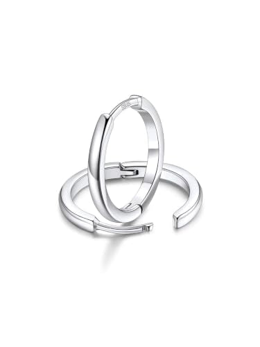 FaithHeart 925 Sterling Silver Post Huggie Hoop Earrings for Women 8-20mm | Silver/Black/Gold/Rose Gold Small Hoop Earrings, Hypoallergenic Lightweight Cartilage Huggie Earrings, Gift Box - color: Silver, size: 14mm