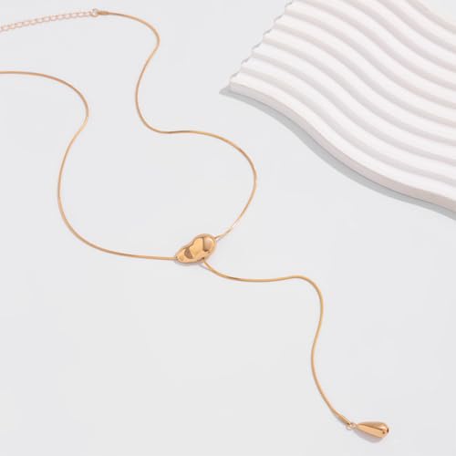 Trendy Long Gold or Silver Teardrop Tassel Y Necklace, Delicate Hollow Irregular Geometric Necklaces for Women Punk Party Charm Statement Jewelry Gift - color: Gold