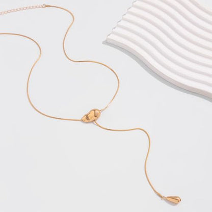 Trendy Long Gold or Silver Teardrop Tassel Y Necklace, Delicate Hollow Irregular Geometric Necklaces for Women Punk Party Charm Statement Jewelry Gift - color: Gold