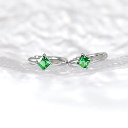 316L Surgical Steel Birthstone Hoop Earrings for Women | Lightweight, 5A Cubic Zirconia, Hypoallergenic, Lead & Nickel Free, 8mm Huggie Hoops - color: Silver: 05. May (Emerald)