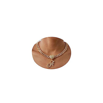 Initial Necklaces Silver Cuban Link Chain for Women Iced Out Chain with Heart Letter Pendants Custom Chain Name Necklace Hip Hop Jewelry Gift - color: A Gold