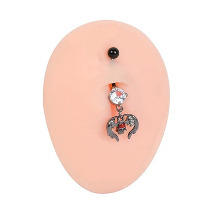 14G Surgical Stainless Steel Dangle Belly Button Rings for Women Belly Ring Dangling Piercing Jewelry CZ Snake lizard Skull Spider bat Halloween Party Punk Rock - style: Winged Skull