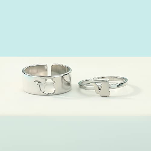 2PCS Matching Cute Animals Promise Engagement Rings for Couples Men Women Jewelry Band Sets 316L Stainless Steel Adjustable Open Ring - color: Raccoon-s