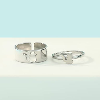 2PCS Matching Cute Animals Promise Engagement Rings for Couples Men Women Jewelry Band Sets 316L Stainless Steel Adjustable Open Ring - color: Raccoon-s