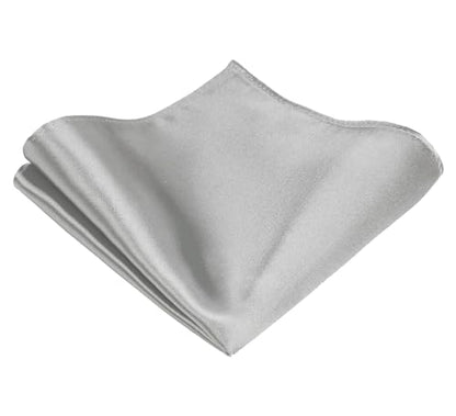 TIE G Solid Satin Woven dyed Color Formal Black Necktie and Pocket Square Sets in Gift Box - color: Heather Grey