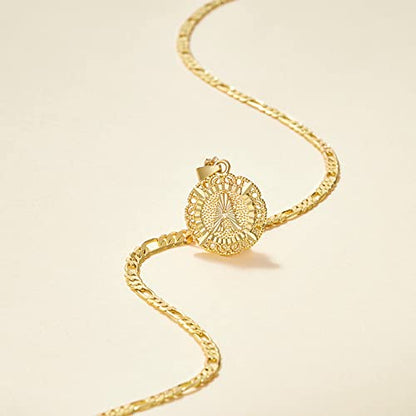 KissYan Initial Necklaces for Women, 14K Gold Plated Round Letter Pendant Capital Monogram Necklace Alphabets from A-Z Figaro Chain Jewelry - color: Gold, style: F