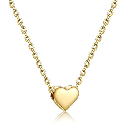 PROSILVER 925 Sterling Silver Necklace for Women Dainty Pendant Necklace | Hypoallergenic 925 Sterling Silver, Cute Small Pendant, Star/Heart/Moon/Triangle/Bar/Round Necklace Silver with Gift Box - color: 02 Gold, style: 02 Heart