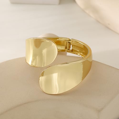 Bangle Bracelets for Women | 14K Gold Plated Trendy Wide Bracelets | Hinged Arm Cuff Bangles Chunky Bracelet for Women - color: Style P-Gold Plated Bangles