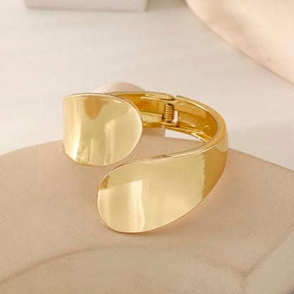 Bangle Bracelets for Women | 14K Gold Plated Trendy Wide Bracelets | Hinged Arm Cuff Bangles Chunky Bracelet for Women - color: Style P-Gold Plated Bangles