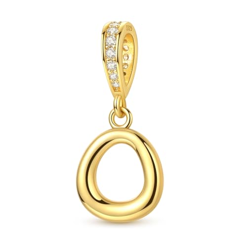 Hapour Gold Initial Letter Charms 925 Sterling Silver Alphabet Beads | 14K Gold Plated, A-Z Letter Charms, For Bracelets Necklace, Cubic Zirconia, DIY Dangle Pendant Beads, For Women Mom - color: Golden initial letter O